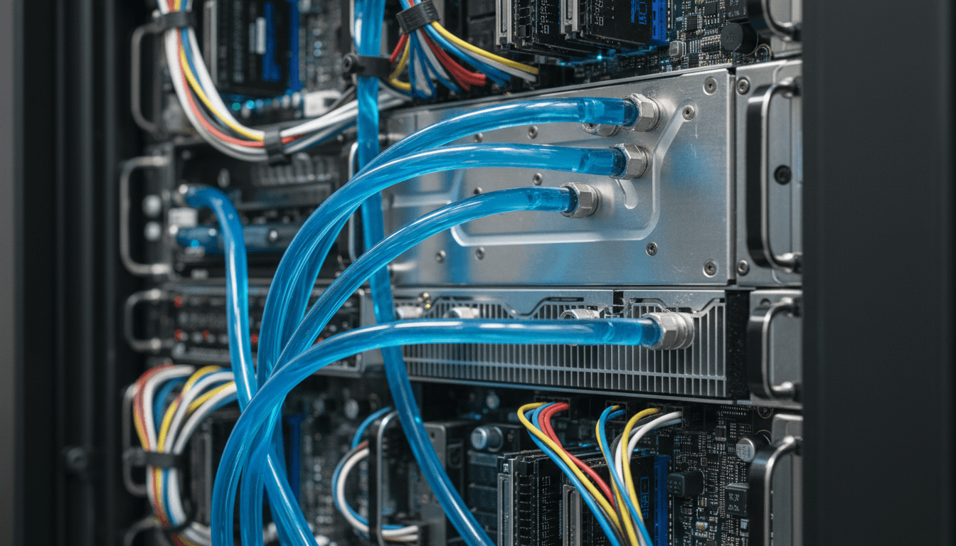A close-up of a server rack with liquid cooling tubes, symbolizing Bitfarms' strategic pivot to high-performance computing (HPC) and AI infrastructure.