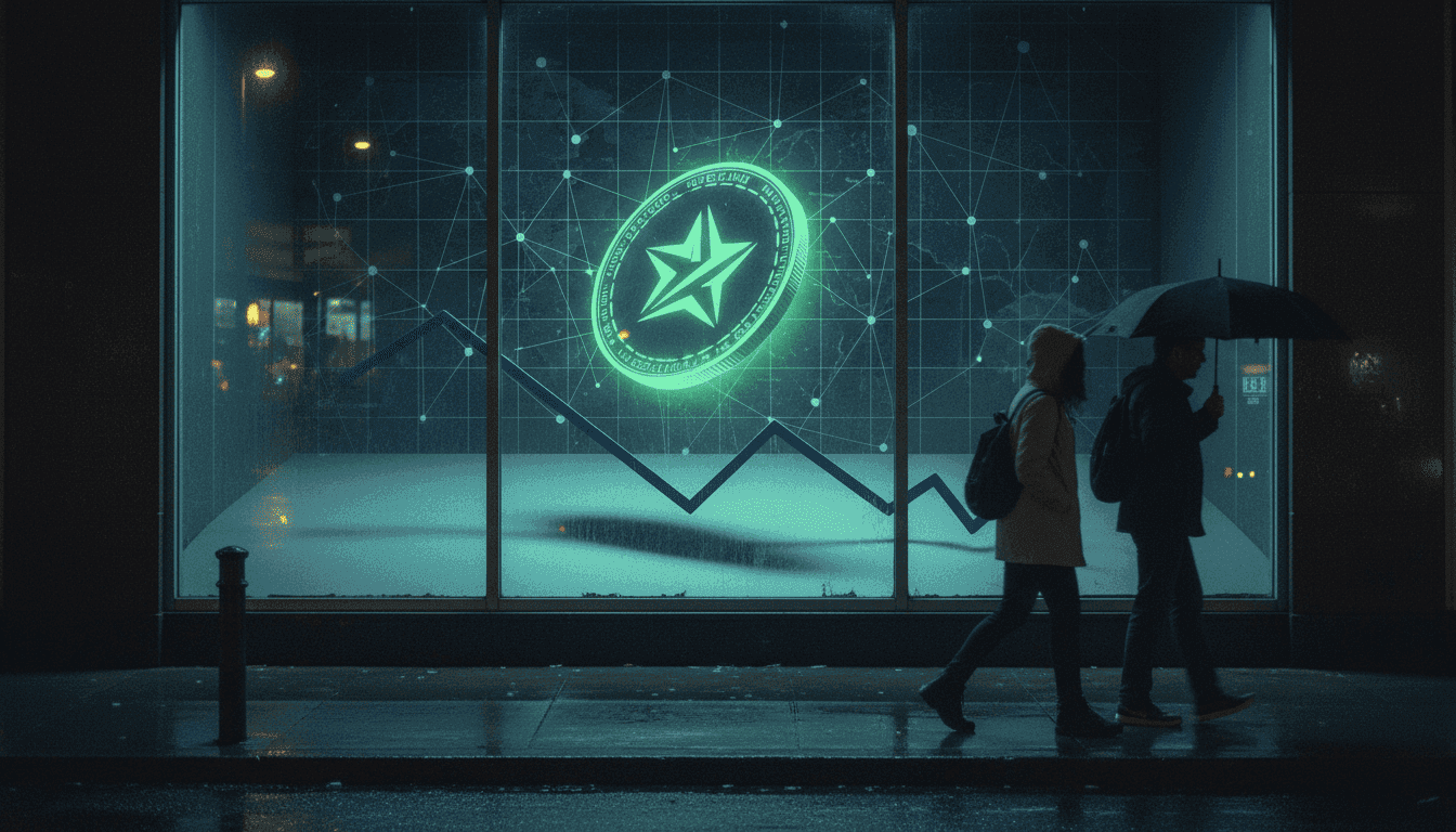 A digital representation of Stellar XLM gains momentum, depicted by a rising graph line on a cryptocurrency trading interface.