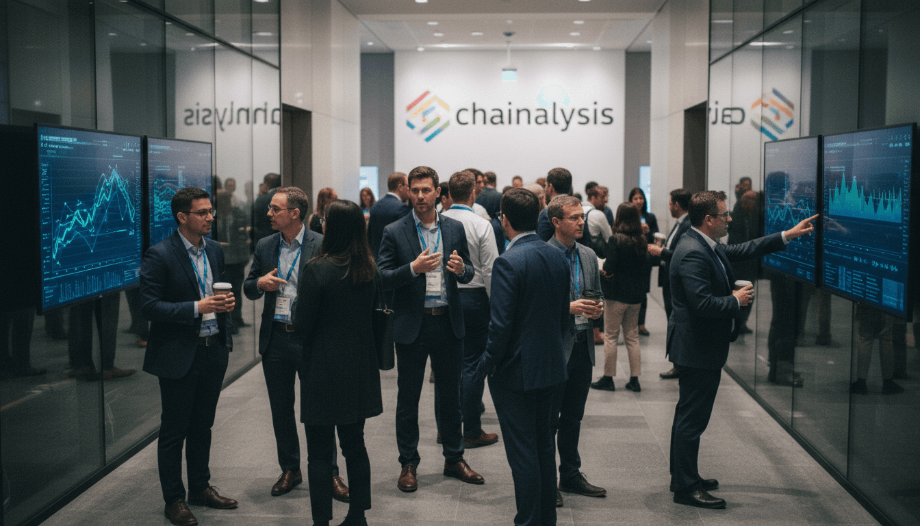 Attendees discussing AI amplification at Chainalysis Links NYC 2026 conference