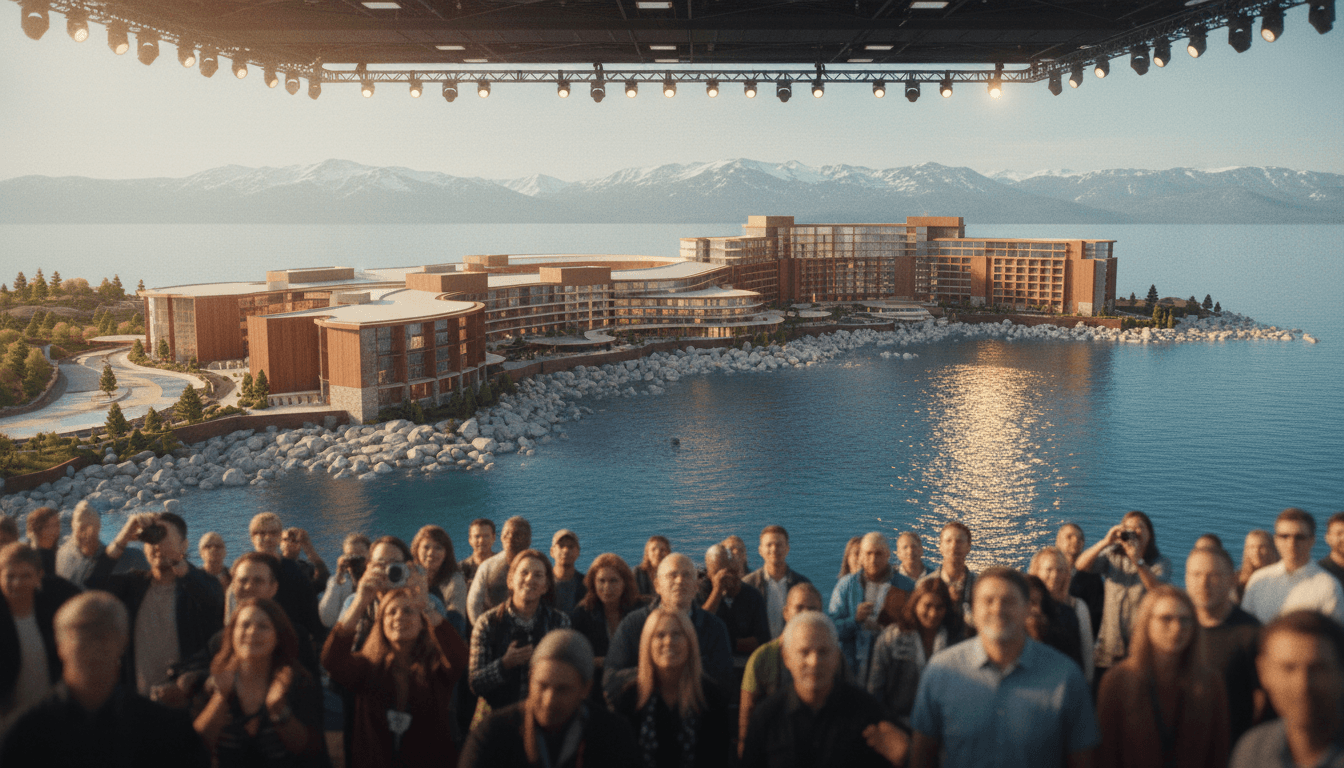 A conceptual rendering of the revitalized Lake Tahoe Proper Resort and Casino, showcasing modern architecture blending with the natural beauty of the lake, symbolizing a landmark Lake Tahoe revival.