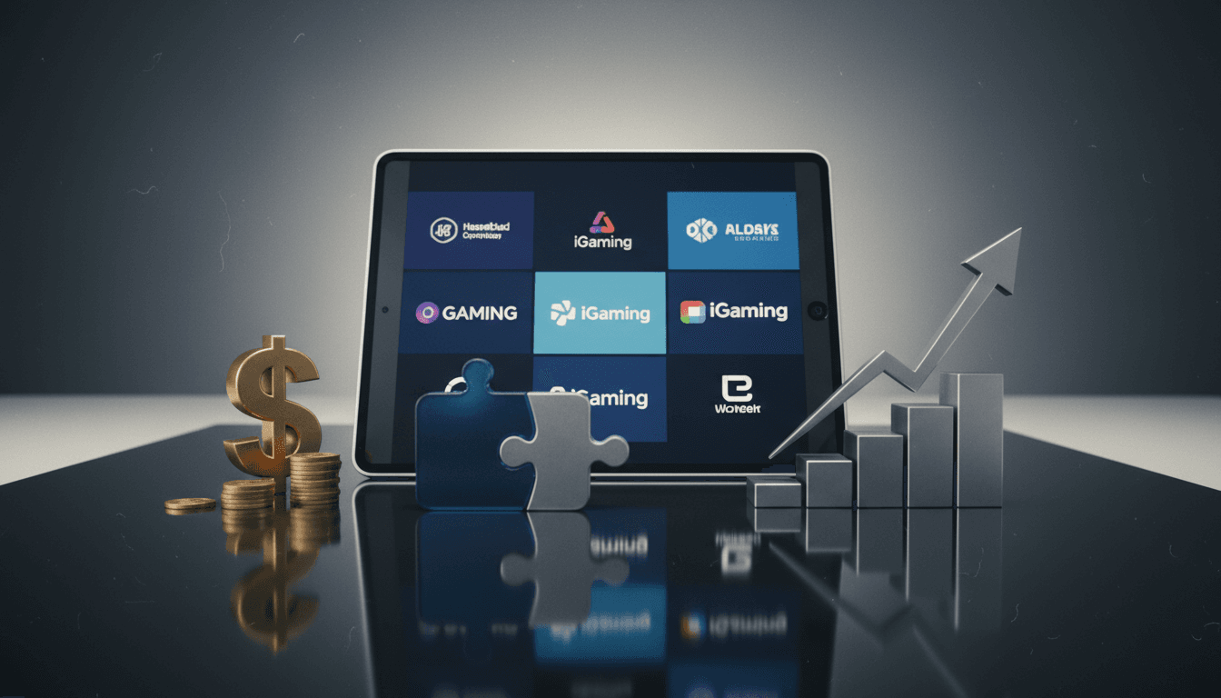 A collection of branded iGaming company logos on a digital interface, symbolizing various aspects of iGaming corporate strategy.