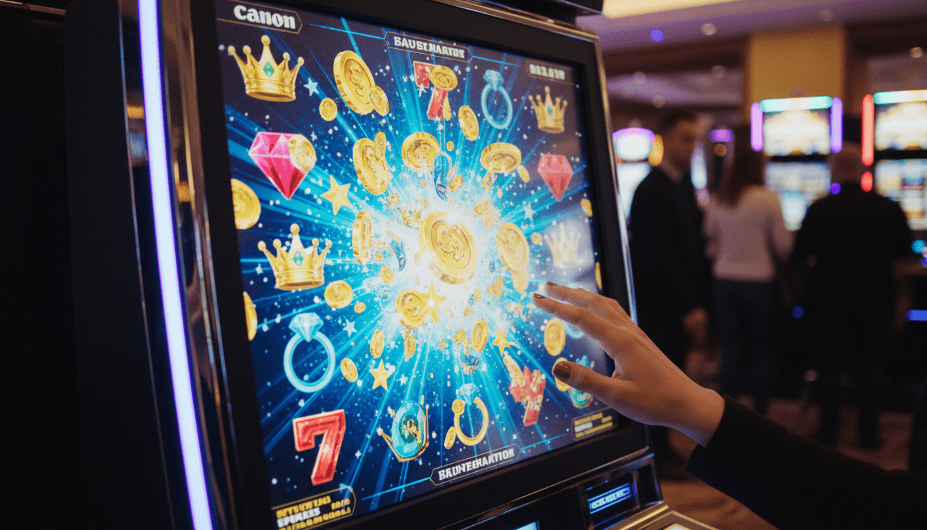 Close-up of a digital slot machine interface displaying vibrant graphics and win animations, symbolizing New Jersey iGaming growth and success.