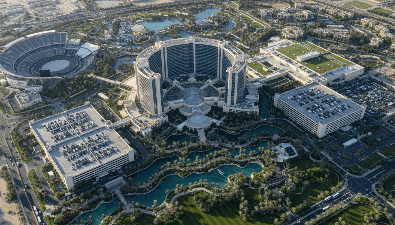 Aerial view of a sprawling integrated resort property, highlighting the scale and complexity of GLPI quarterly earnings assets.