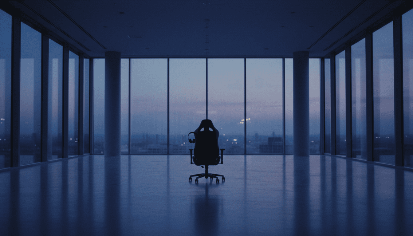 An empty, modern corporate lobby with sleek, minimalist design, hinting at the significant Kakao Games financing deal.