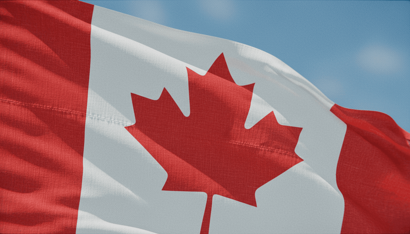 Close-up of a Canadian flag waving gently, symbolizing the nation's investment into Canada's sports system.