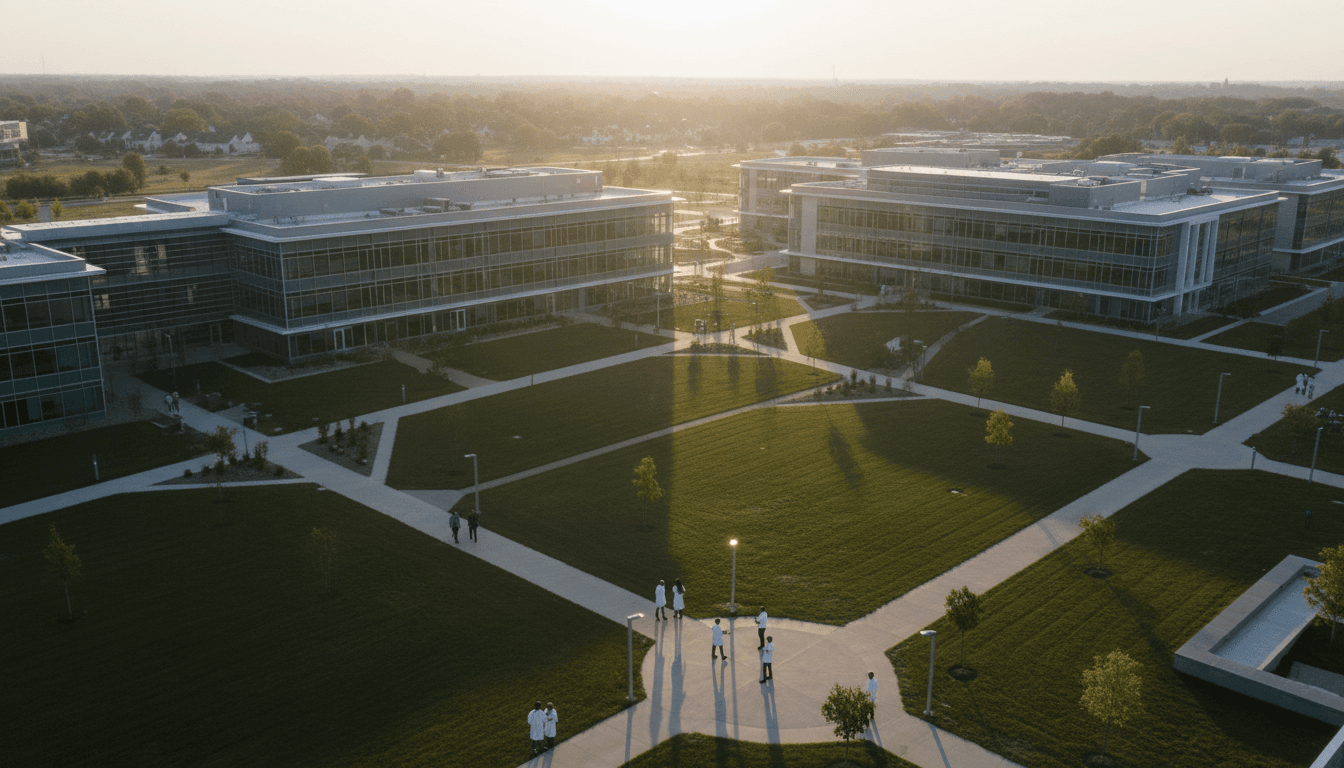 An aerial view of a modern research facility, symbolizing the innovation behind a landmark FDA drug approval.