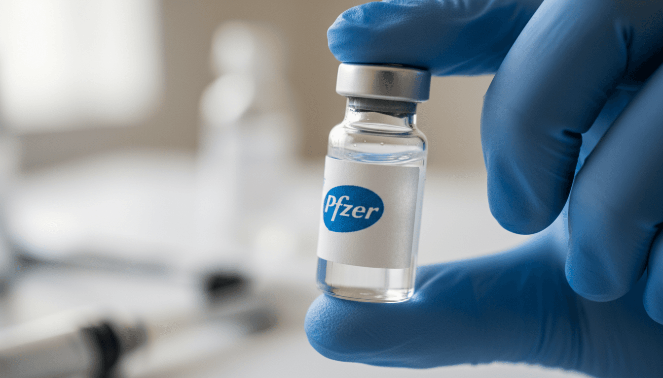 Close-up of a vial of the new Lyme disease vaccine with a Pfizer label, symbolizing the landmark development in public health.
