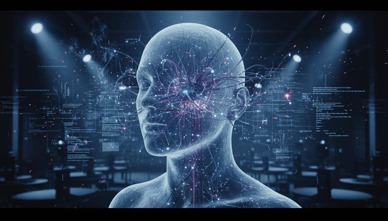 A complex, glowing neural network diagram representing reverse-engineering human cognition, with interconnected nodes and pathways, symbolizing data processing and decision-making.
