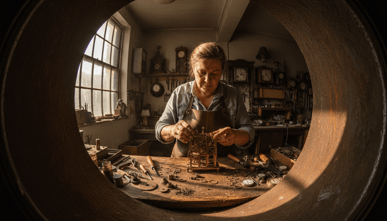 An older, weathered hand meticulously repairing a intricate piece of machinery, symbolizing the case for fixing everything.