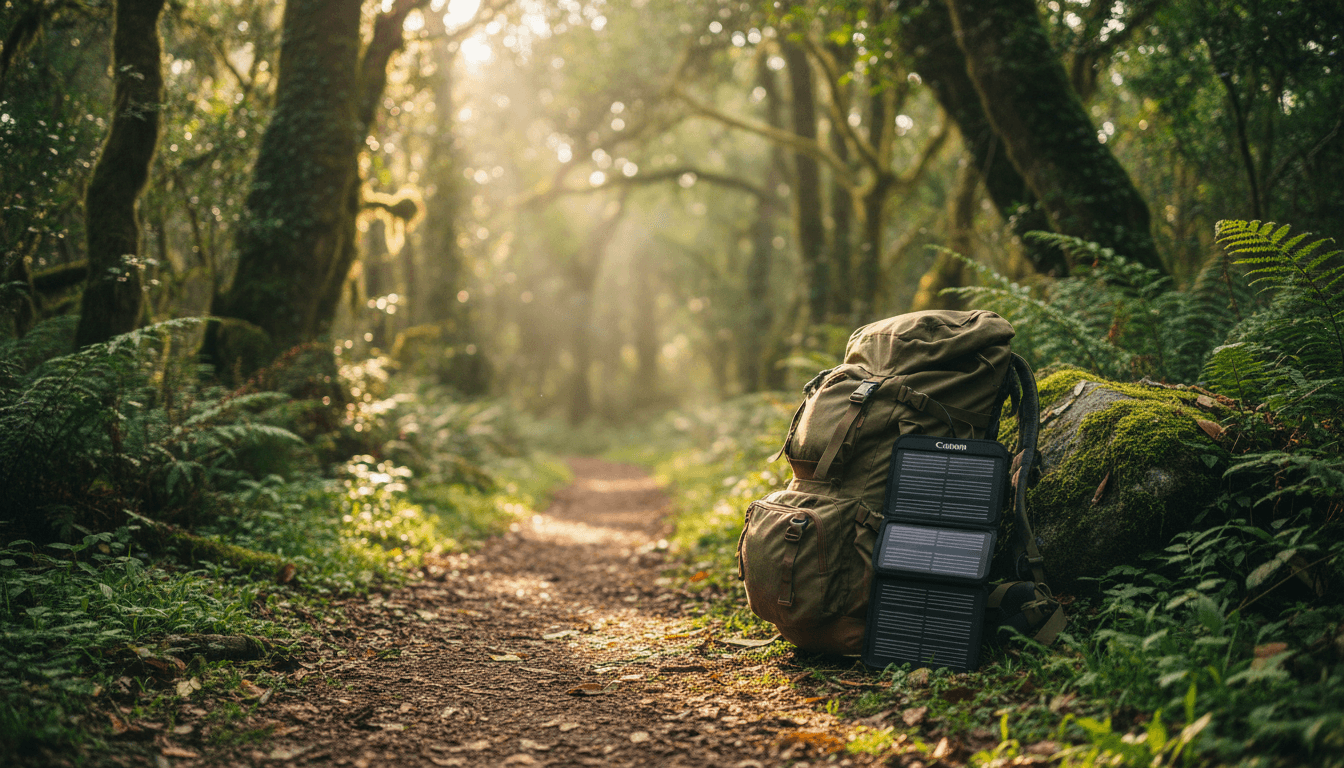 A SolMate portable solar panel attached to a backpack during the 2026 Green Powered Challenge.