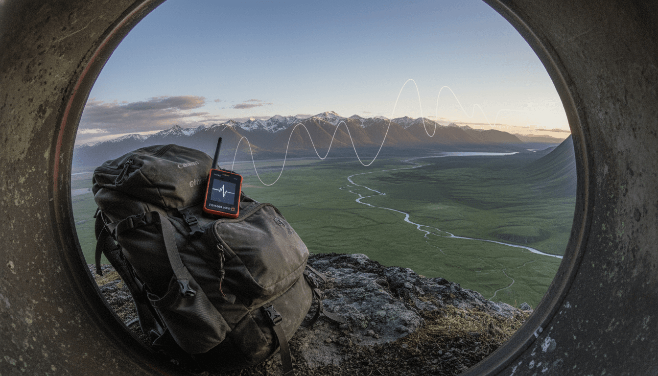 A Flipper Zero device displaying an APRS transmission interface on its screen, set against a backdrop of a topographic map, illustrating how Flipper Zero transmits APRS data.