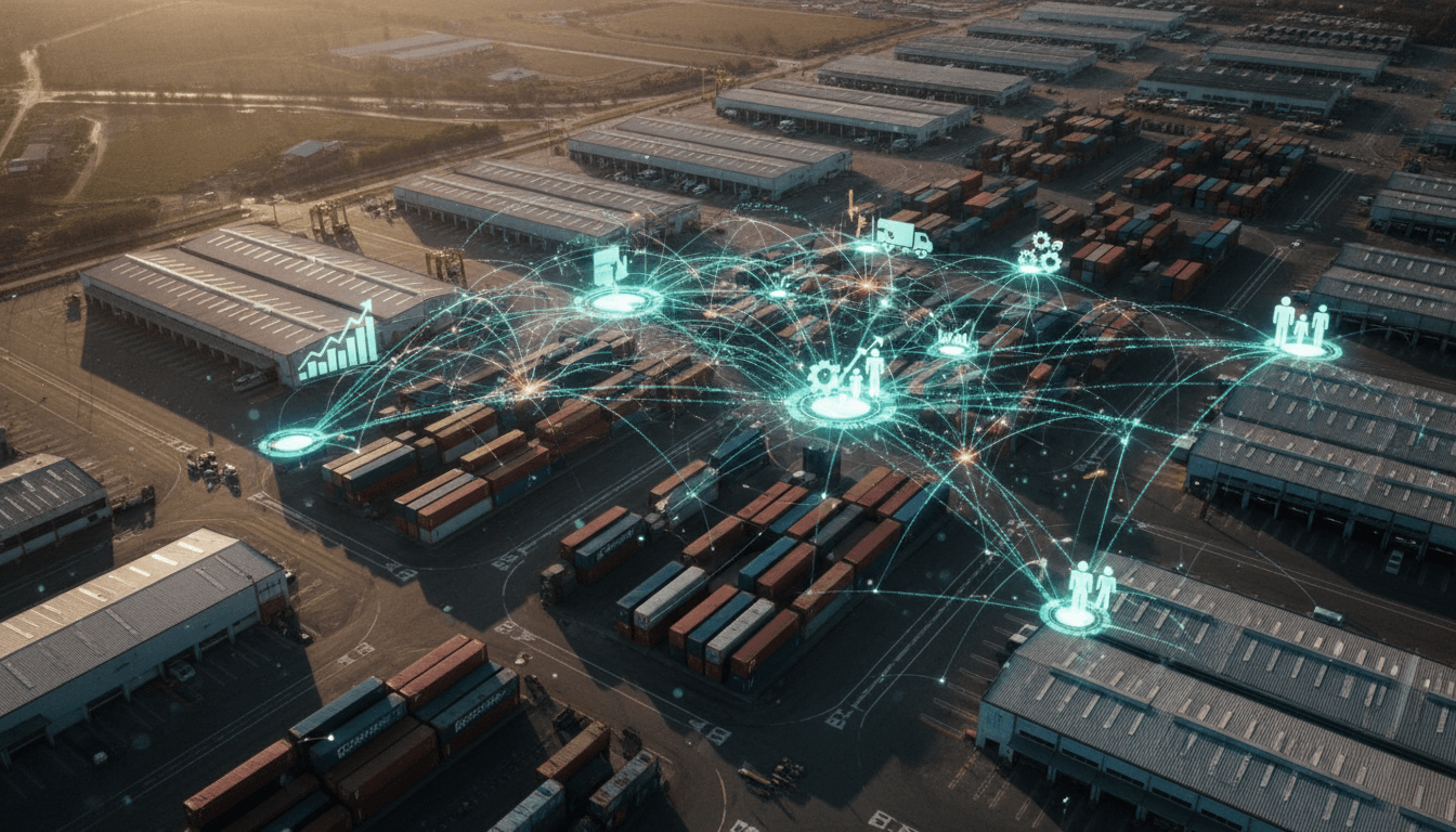 A conceptual network of interconnected data nodes forming a strong data fabric bolsters AI value in a corporate setting.