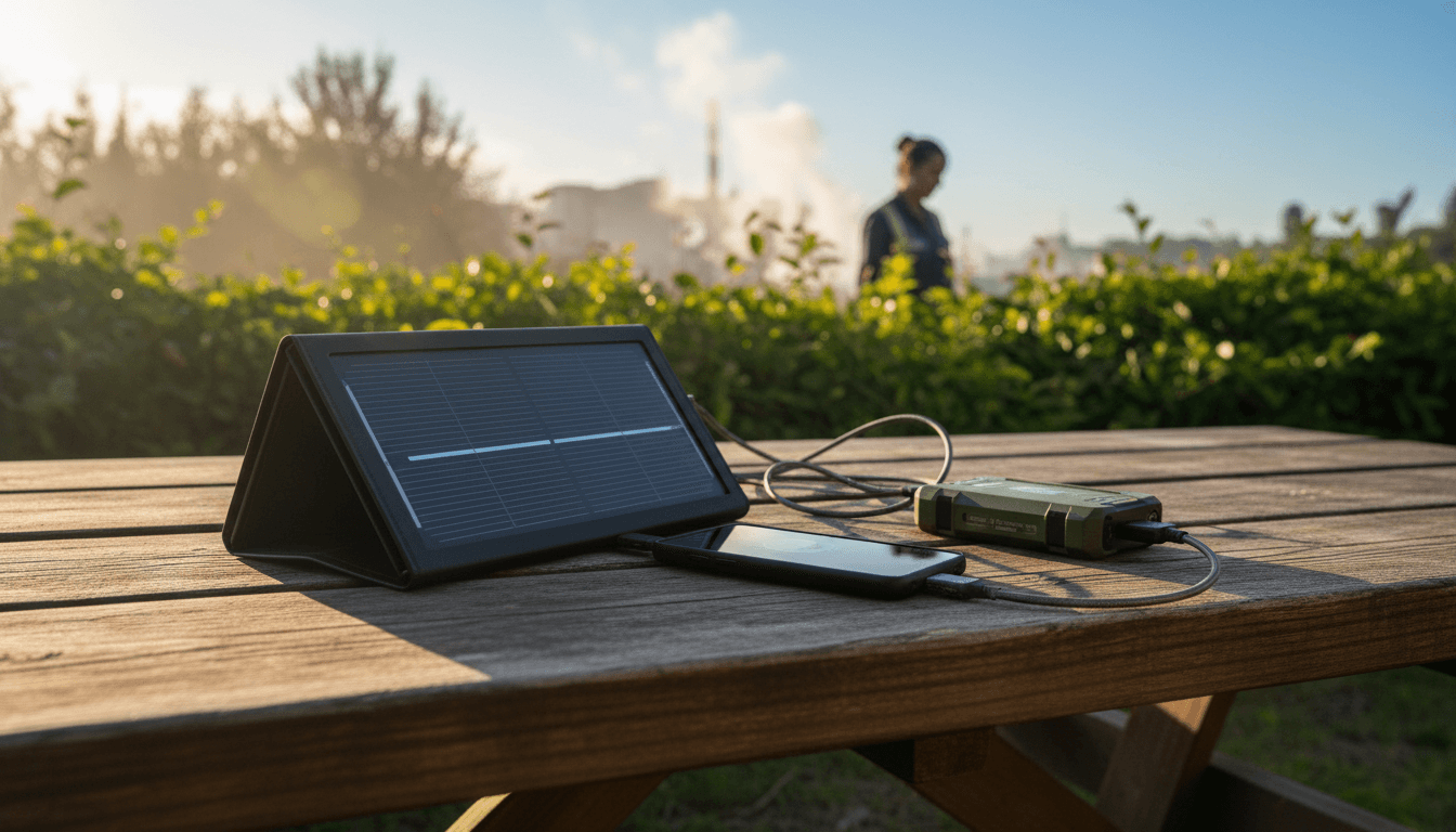 A close-up shot of a next-generation better portable solar panel, showcasing its advanced, durable surface and integrated charging ports.