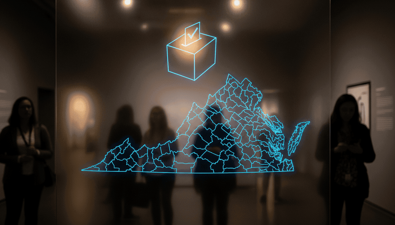 An abstract representation of a map of Virginia being redrawn with lines shifting, symbolizing how Virginia voters approve redistricting plan for Democrats.