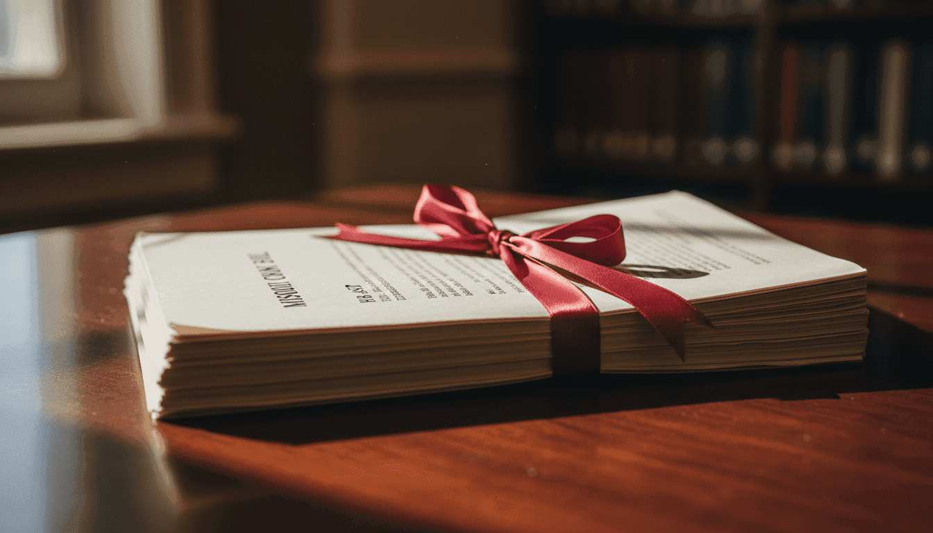 Close-up of a stack of legal documents with the words 'Missouri Crime Bill' visible on the top page, signifying the recent legislative fix.