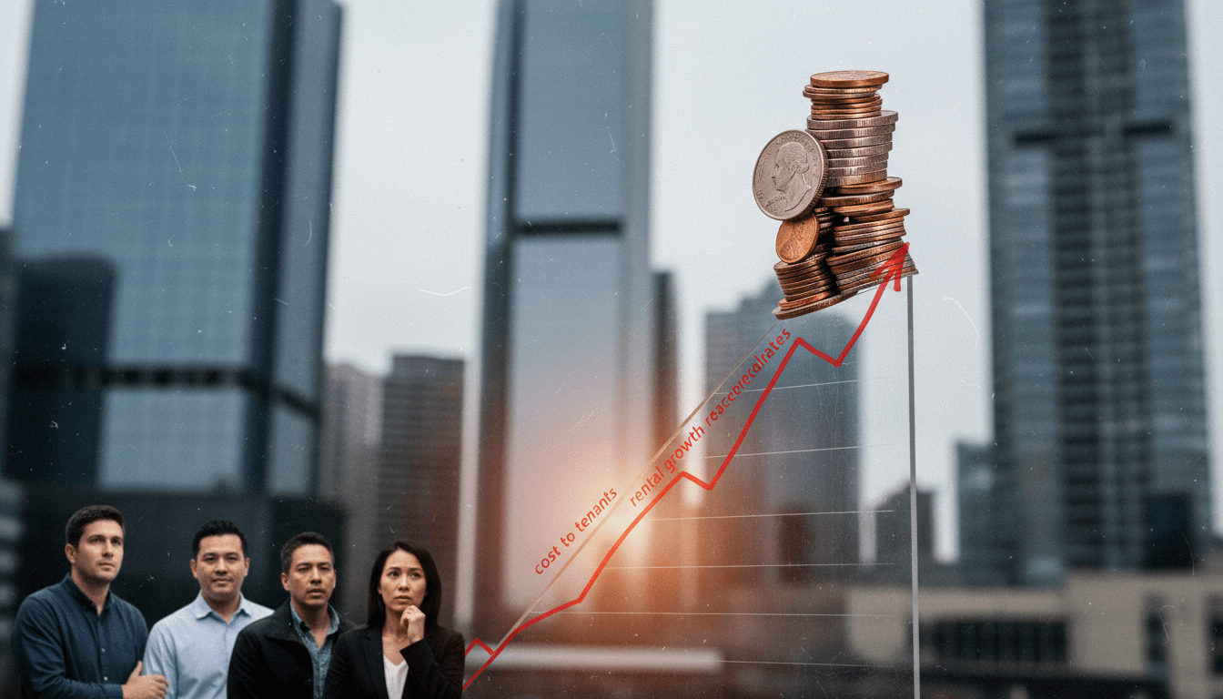 A conceptual image illustrating the upward pressure as rental growth reaccelerates, showing a stack of coins teetering on a rising graph line.