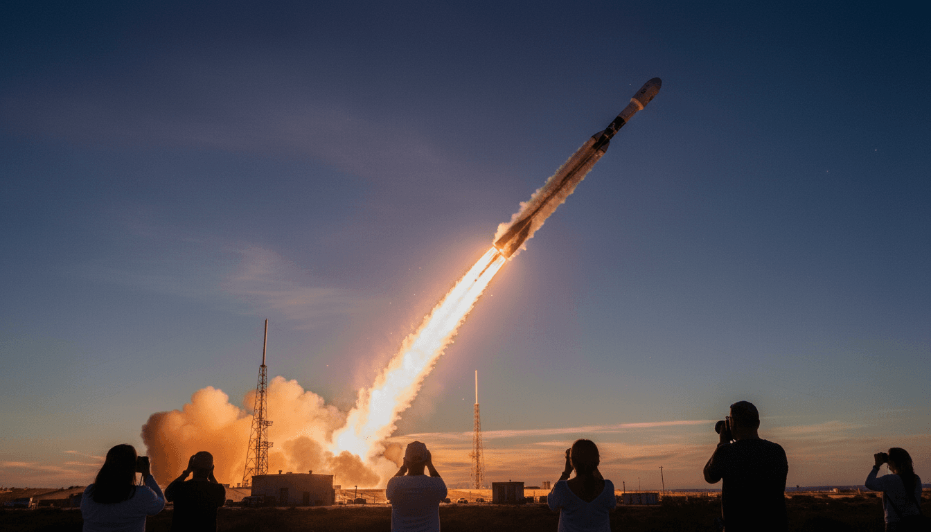 SpaceX Falcon 9 rocket lifting off from Vandenberg Space Force Base, deploying Starlink satellites.