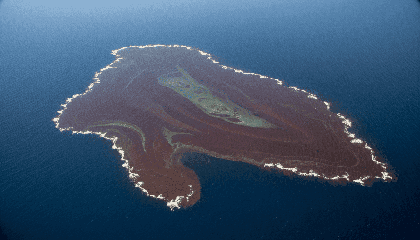 An aerial view of an ocean displaying unusual patterns, hinting at the viral tsunami warning worries internet users have shared.