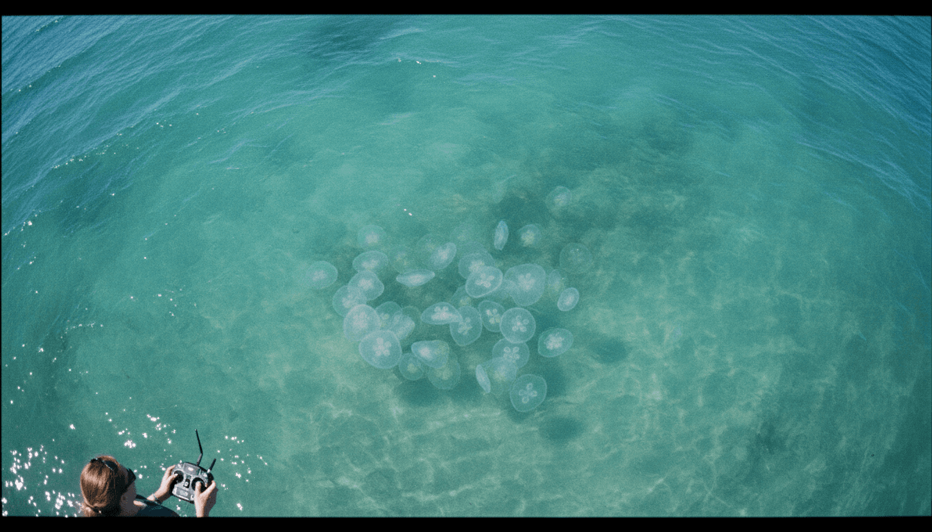 An aerial view of the Gulf of Mexico, showing the vast expanse of water where the new moon jellyfish was discovered.