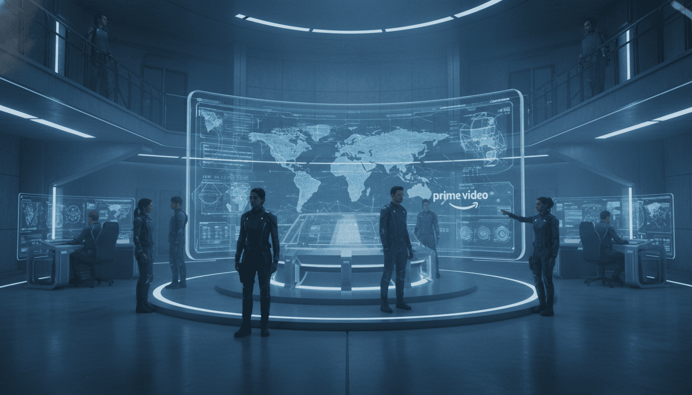 A sleek, modern spy headquarters with 'Citadel season 2' projected onto a large screen.