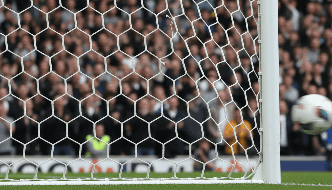 Close-up of a football net rippling after a powerful shot, symbolizing André Jasmins Goals.