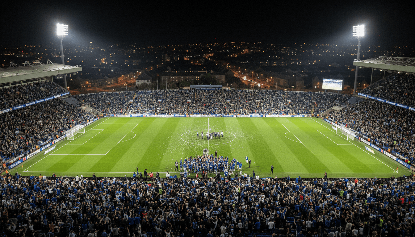 Aerial view of a packed football stadium during Championship trophy celebrations, highlighting the excitement surrounding Coventry transfers vow.