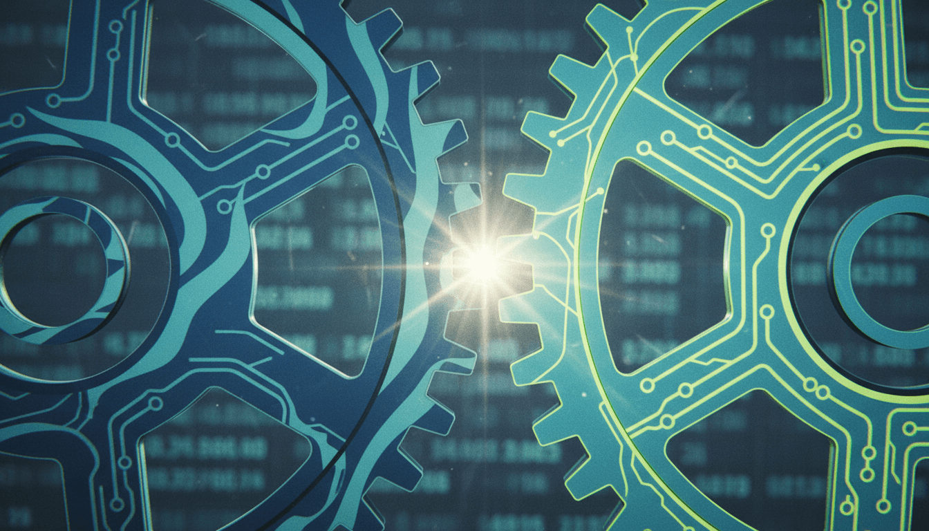 A conceptual image representing the successful Aegon UK deal, showing interlocking gears symbolizing synergy and integration within the financial sector.