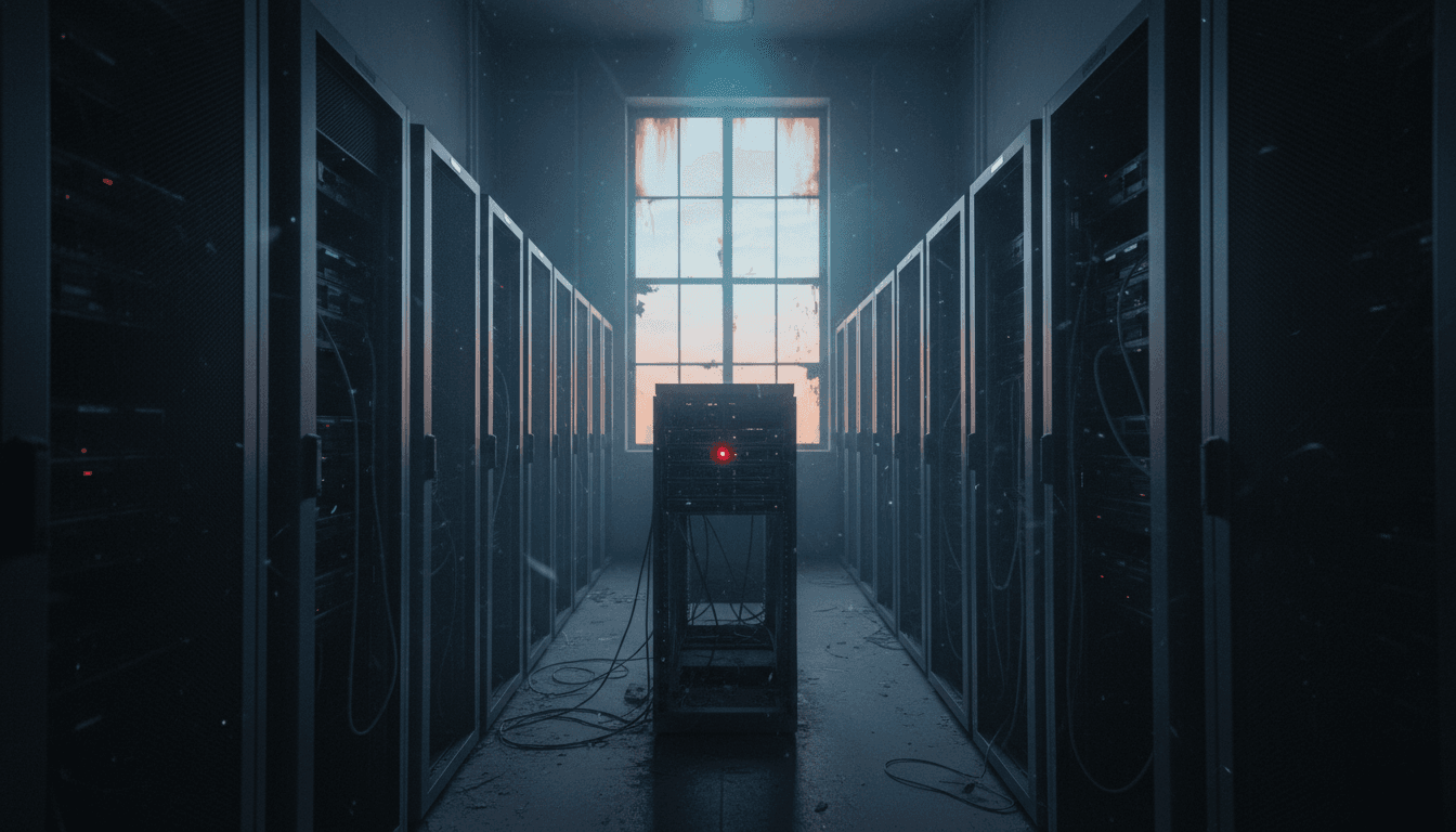 A digital padlock glowing faintly on a server rack in a dark data center, symbolizing the need to eliminate ghost identities and secure enterprise data.