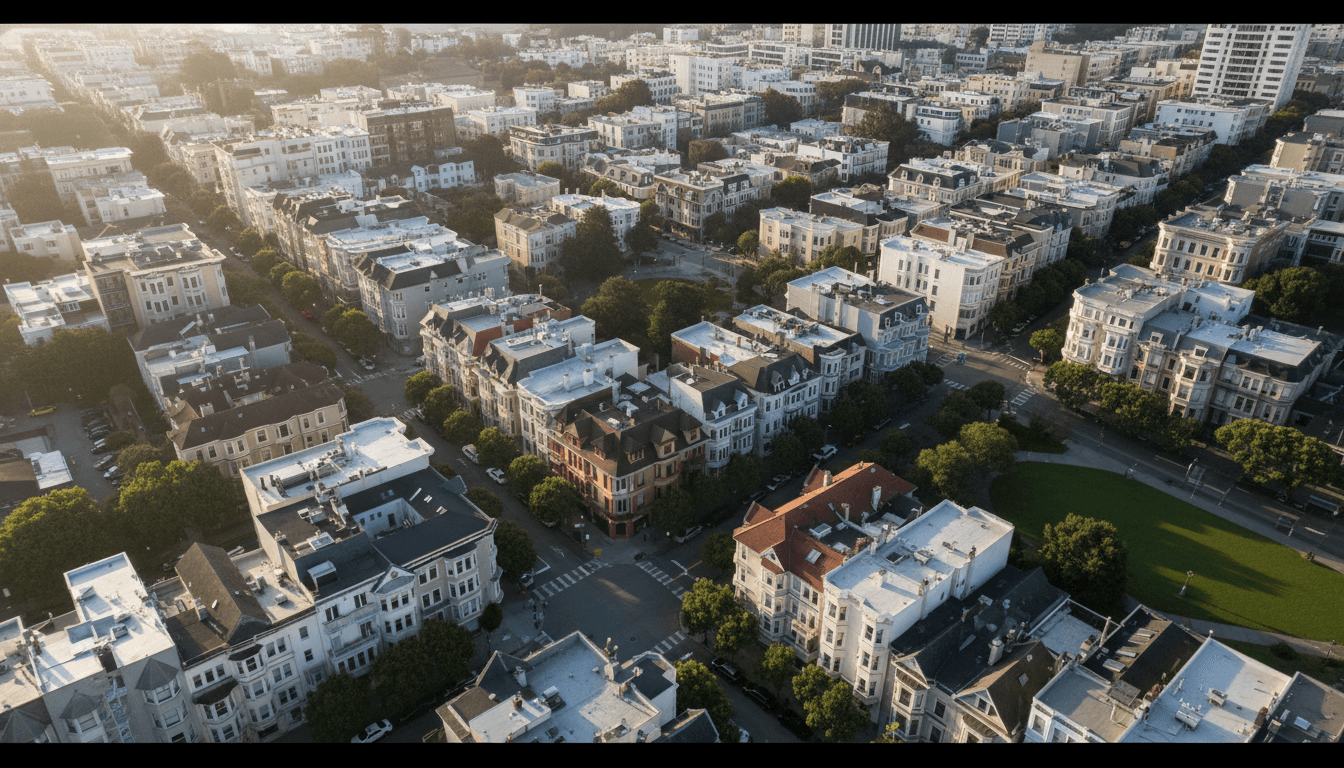 Aerial view of a residential neighborhood in San Francisco, emphasizing Sam Altman security concerns