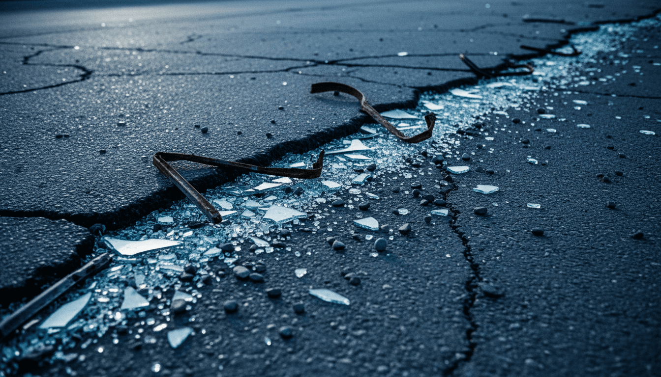 Close-up of debris from Russia's deadliest aerial attack on a street, showing twisted metal and shattered glass.