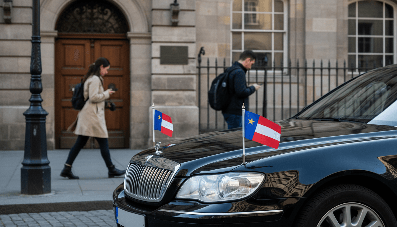A candid street-level shot showing a South Korean diplomatic vehicle parked near the Israeli embassy, hinting at the ongoing South Korea-Israel diplomatic crisis.