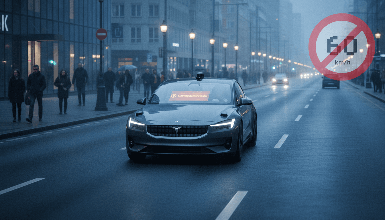 A self-driving car on a city street, with a digital overlay indicating a traffic violation, symbolizing the new fines for self-driving cars.