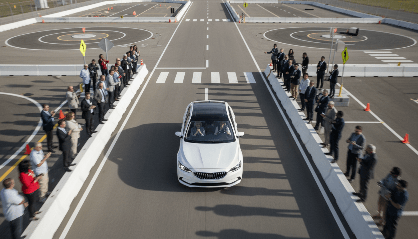 An aerial view of a Waymo autonomous vehicle with Senator Westrom inside, navigating a designated route during an autonomous vehicle showcase.