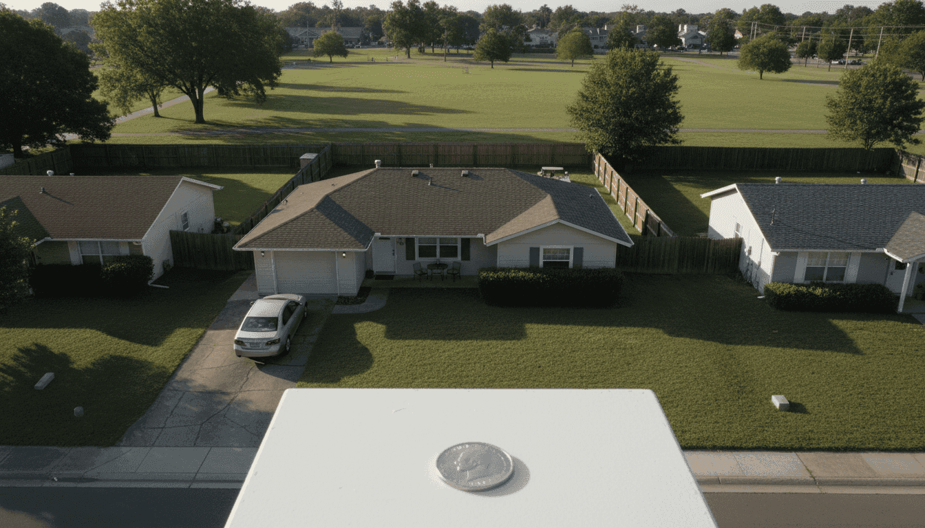 Aerial view of a suburban house with a car in the driveway, symbolizing the home where the son-in-law demands wife quit job.