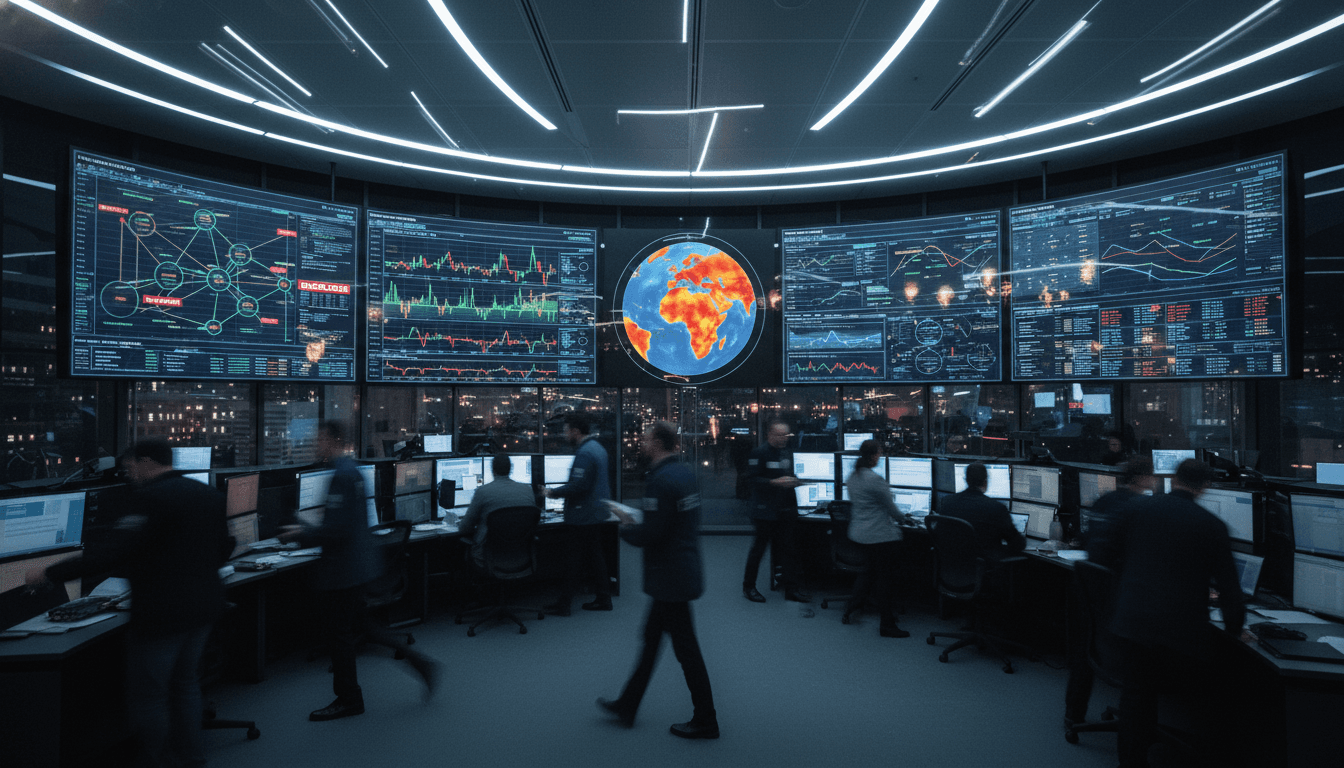 A complex digital interface displaying real-time geopolitical data and financial market fluctuations, with a blurred map of the Middle East in the background, symbolizing the Iran war negotiations deadlocked.