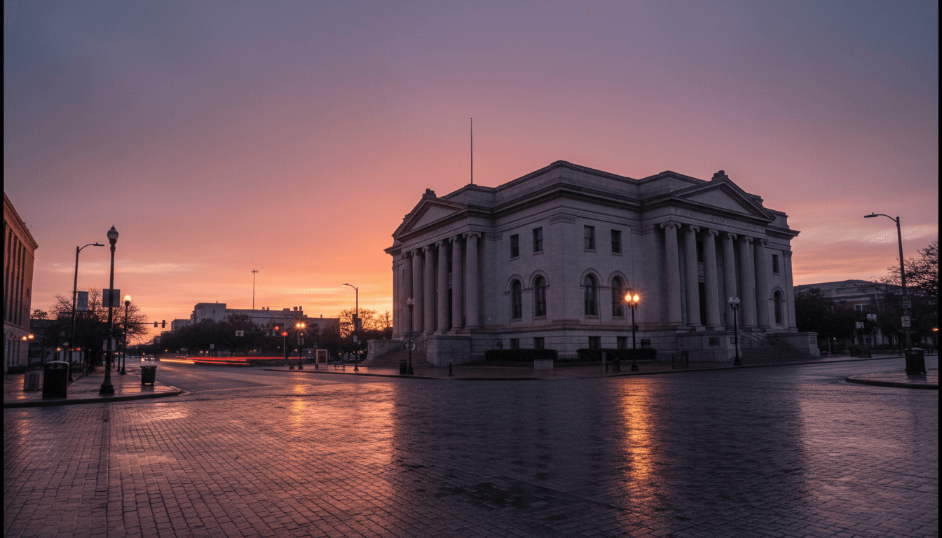 Federal courthouse exterior at dawn, symbolizing the resolution of a San Antonio wire fraud case.