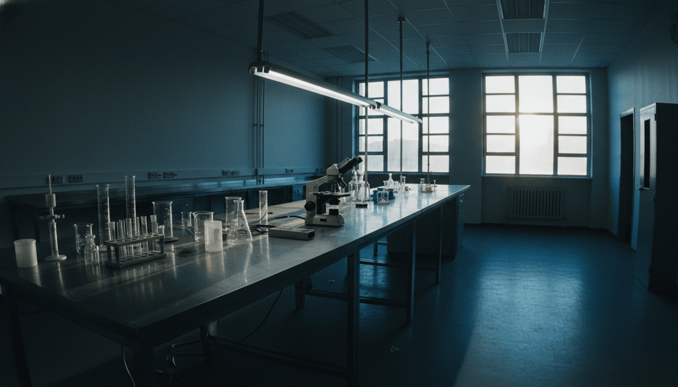 A clinical laboratory scene with researchers examining vials under dim, focused lighting, symbolizing the early stages of an immunotherapy breakthrough offers hope.
