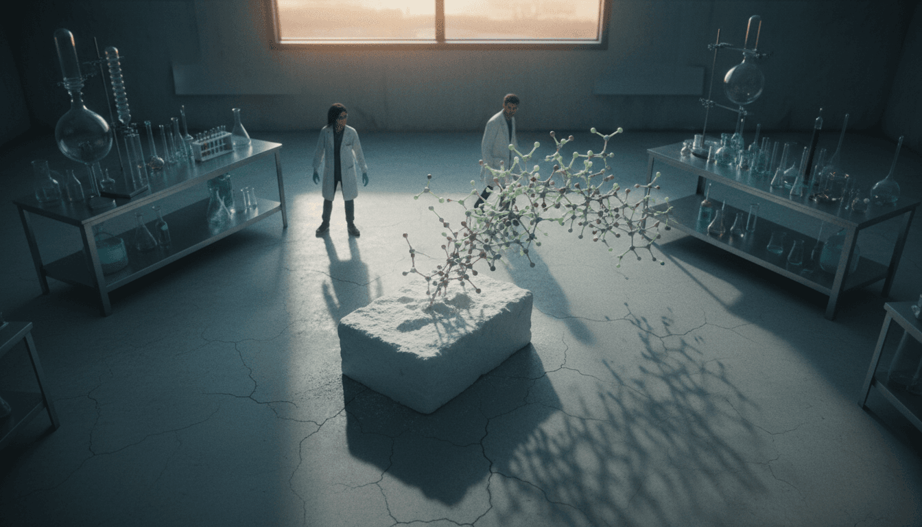 A conceptual image illustrating the deceptive and dangerous nature of synthetic super-drugs. A glowing, intricate chemical structure, representing a novel synthetic compound, subtly emerges from a familiar, crystalline form of fentanyl, casting a long, ominous shadow.
