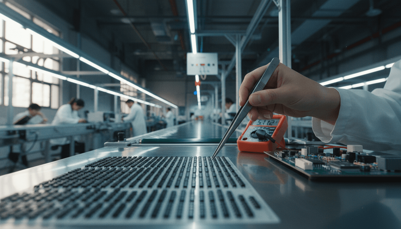 A technician carefully sorting and selecting individual transistors on a workbench, highlighting the process of matching transistors for electronic circuits.