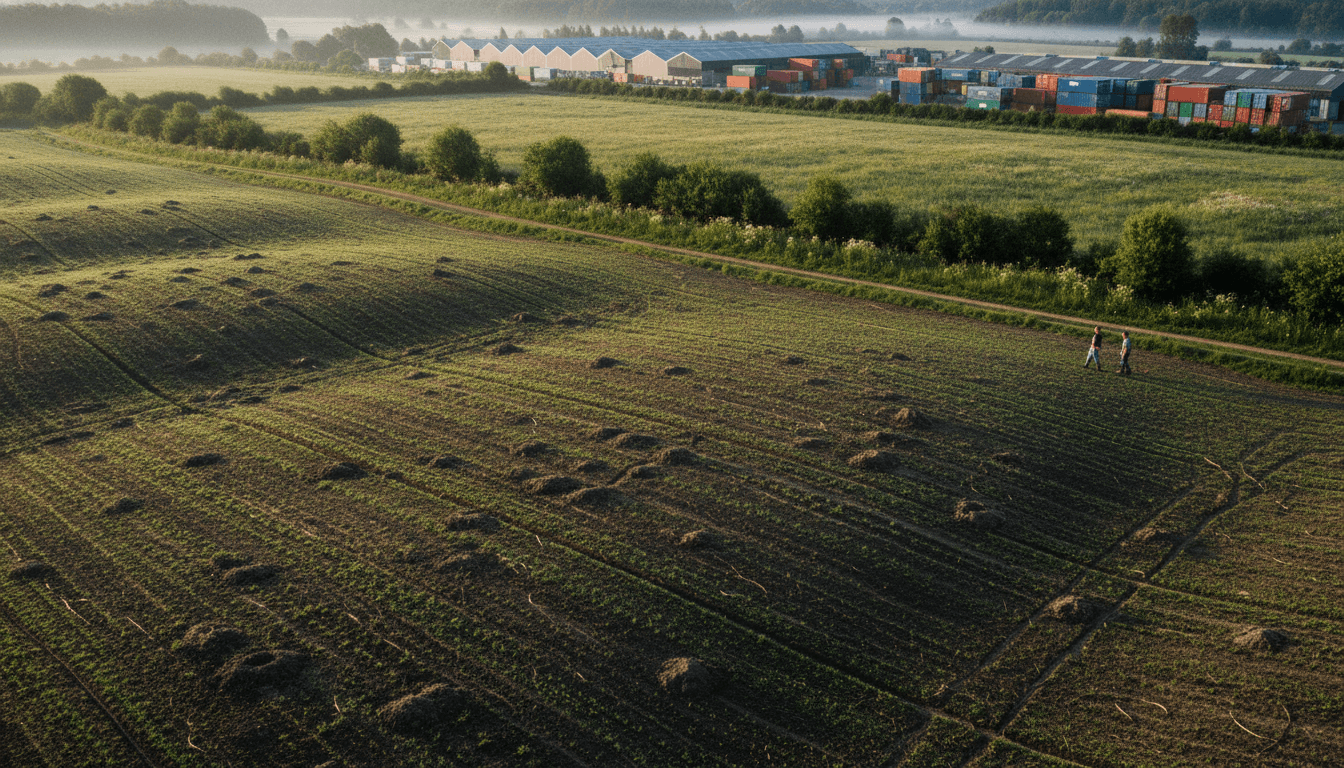 An aerial view of healthy soil teeming with activity, illustrating how earthworms don't bio-accumulate microplastics.