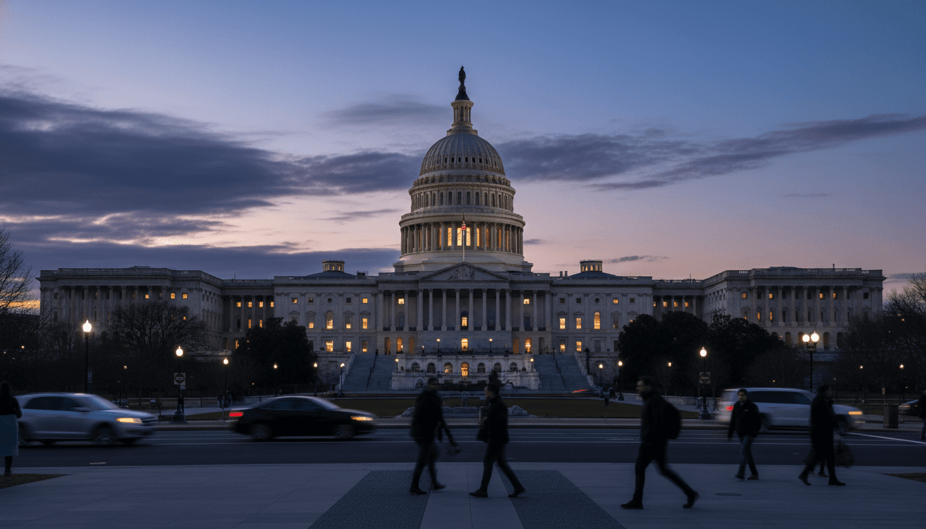 A wide shot of the US Capitol Building under a cloudy sky, symbolizing the ongoing US shutdown enters day six.