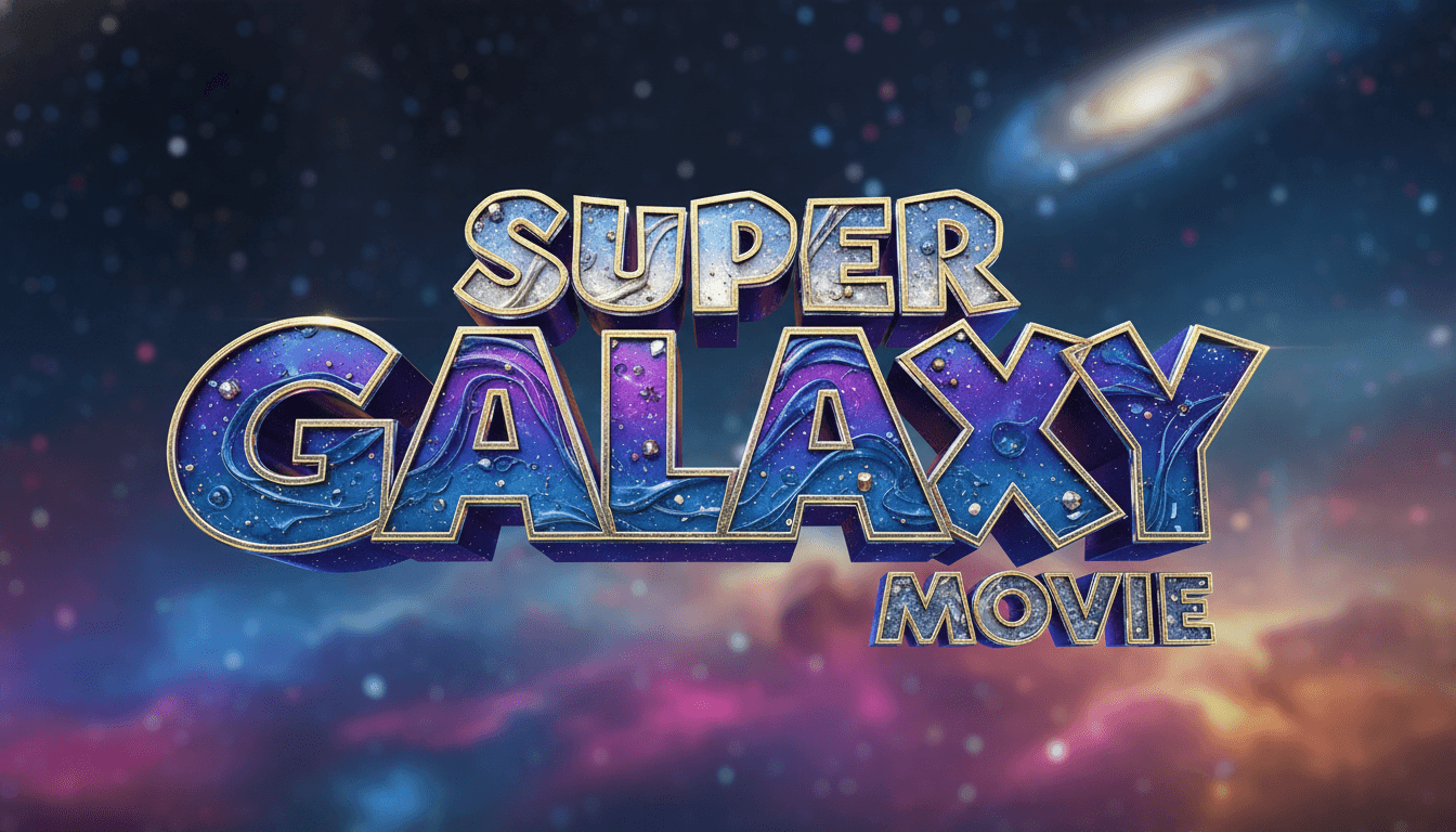 A close-up of a vibrant, stylized 'Super Mario Galaxy Movie' logo against a blurred cosmic background, emphasizing the film's branding and the focus on its streaming release.