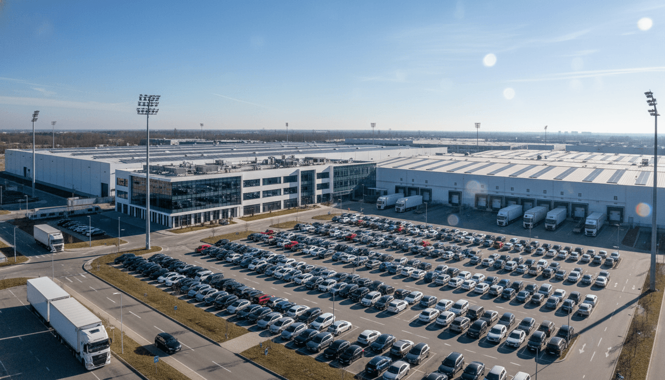 An aerial view of a large, modern facility bustling with activity, symbolizing the expansion driven by card grading demand.