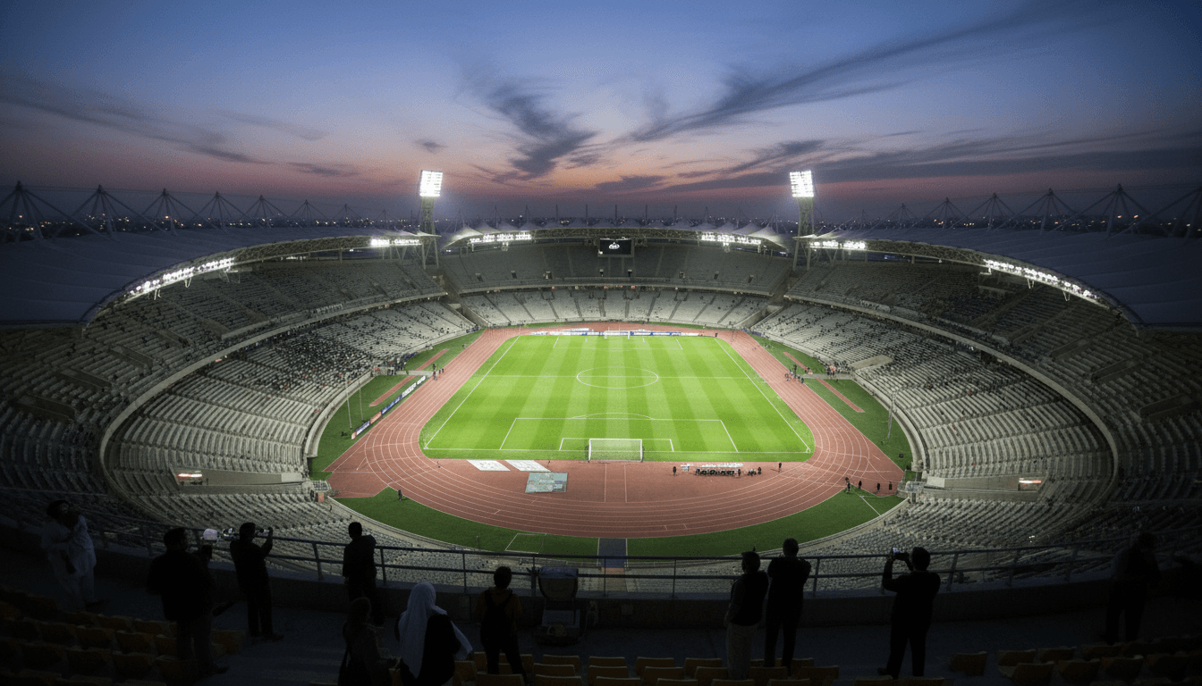 Darwin Nunez agrees Al-Hilal transfer, shown in the vast, modern King Fahd International Stadium in Riyadh, Saudi Arabia.