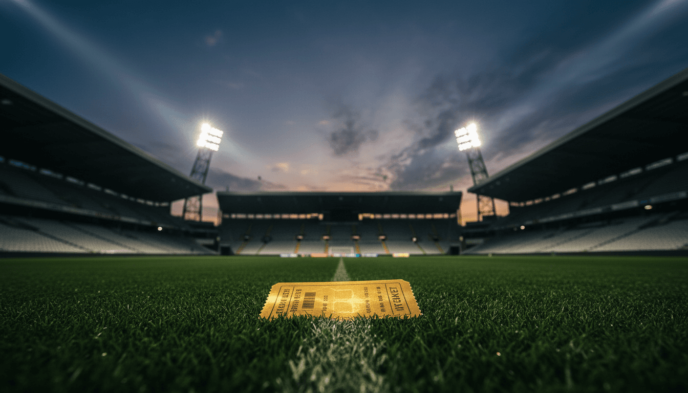 A football stadium with a blurred match in progress, symbolizing the intense Championship playoff race for promotion.