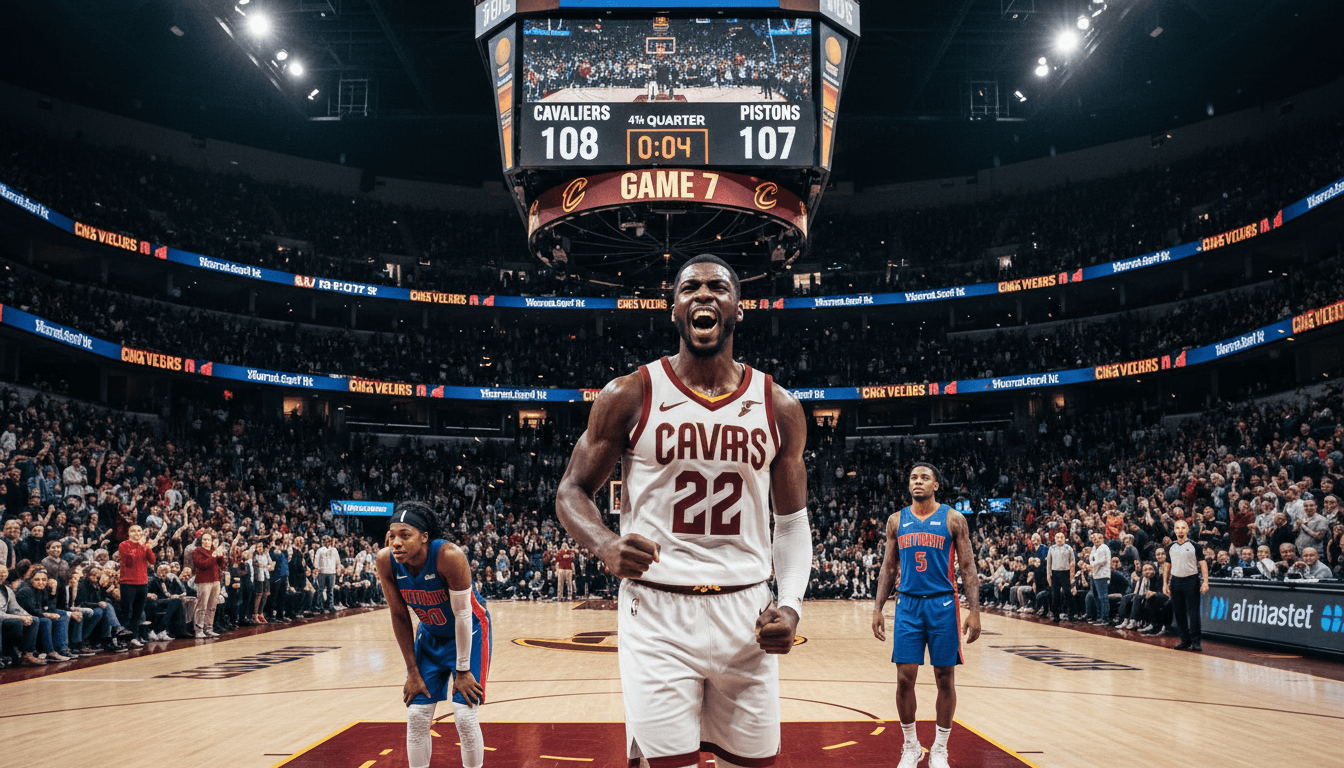 A Cavaliers player celebrating a key basket during the decisive Cavaliers win Game 7 against the Pistons in the NBA Playoffs.