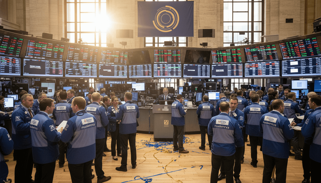 A vibrant stock market ticker board displaying 'Odyssey Therapeutics' with a significant positive percentage, reflecting the Odyssey Therapeutics climbs.