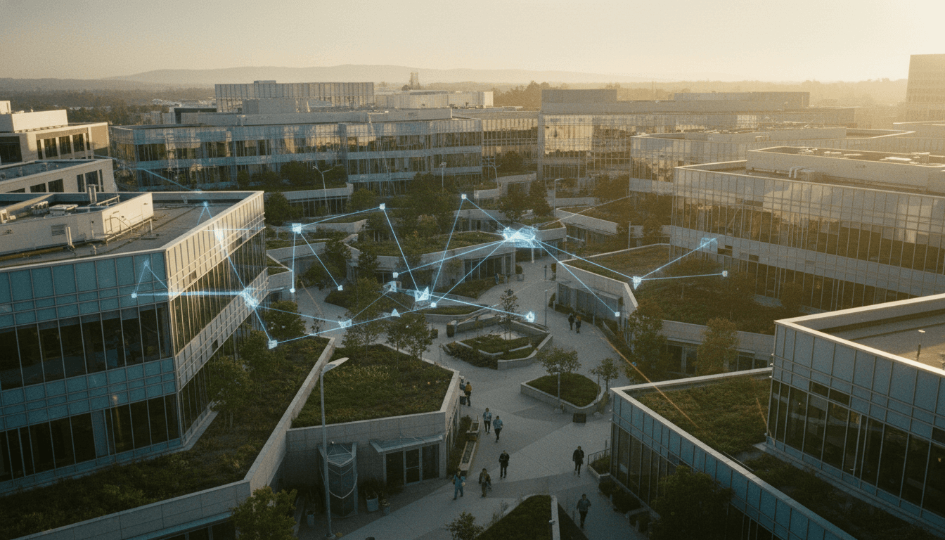 An aerial view showing the modern UCSF campus buildings with a clear focus on the medical school, highlighting the impact of the Kenneth Hao donation.