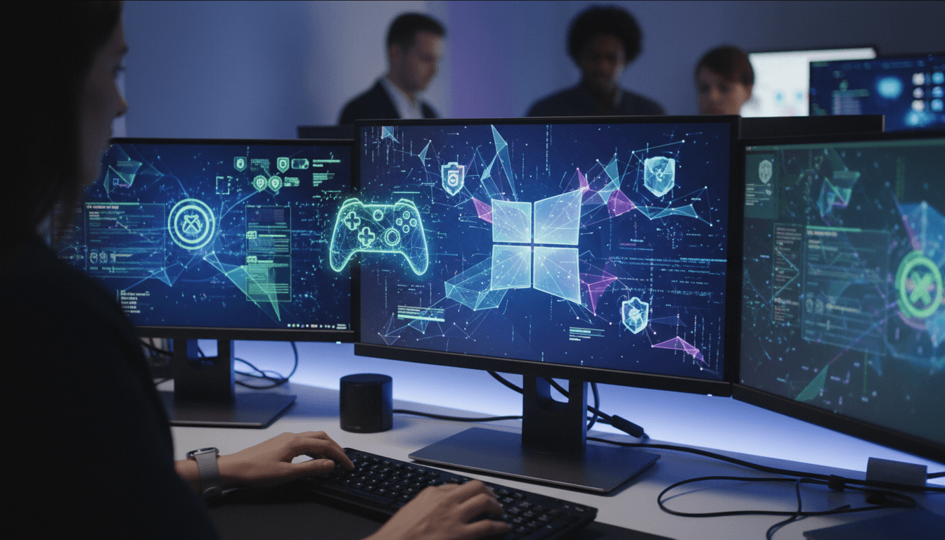 A stylized render of the Windows 11 logo with the text KB5083631 update, surrounded by subtle glowing particles representing system improvements and an Xbox controller icon.