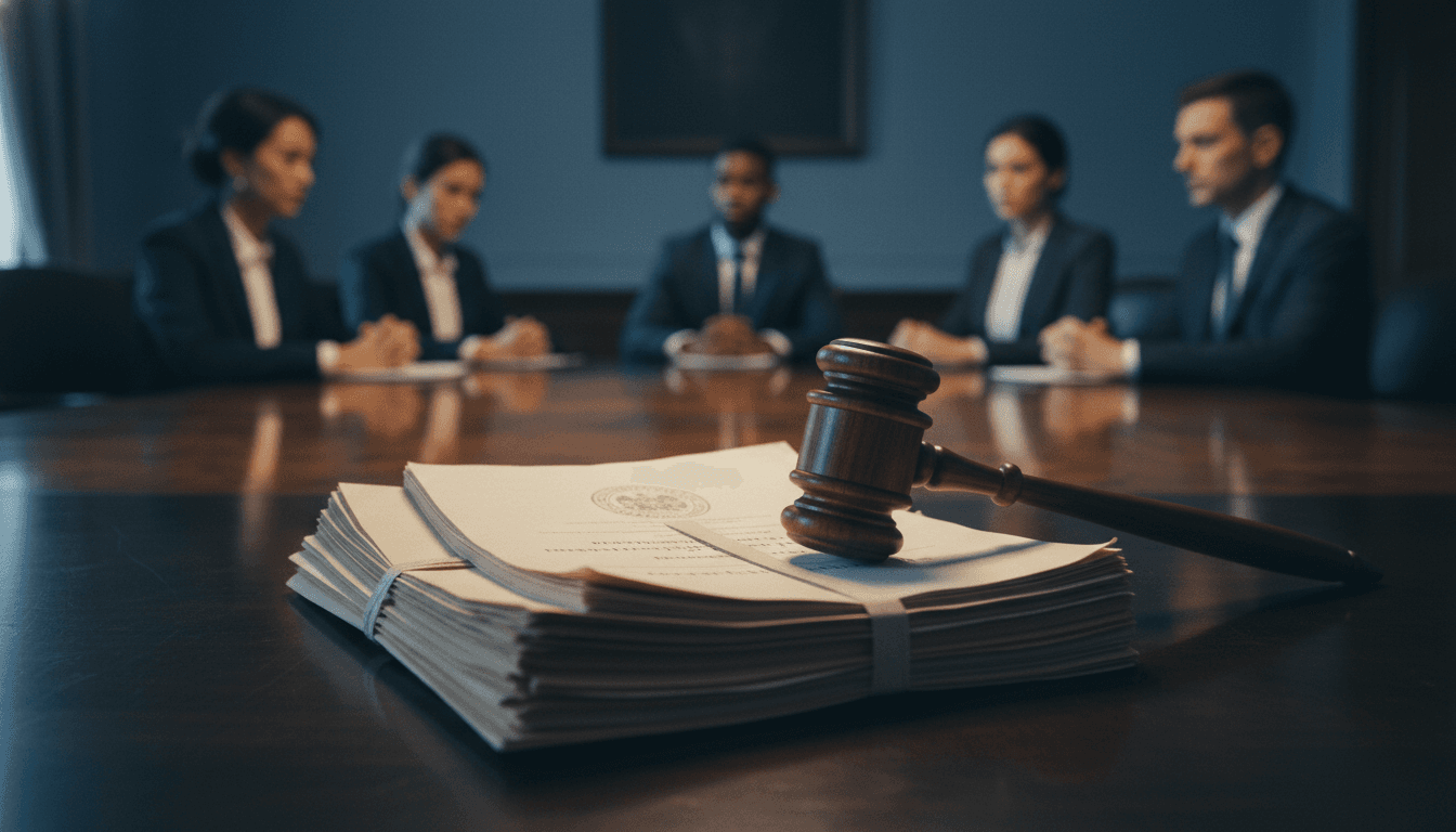A close-up of a gavel resting on a stack of legal documents, symbolizing the South African President impeachment challenge.
